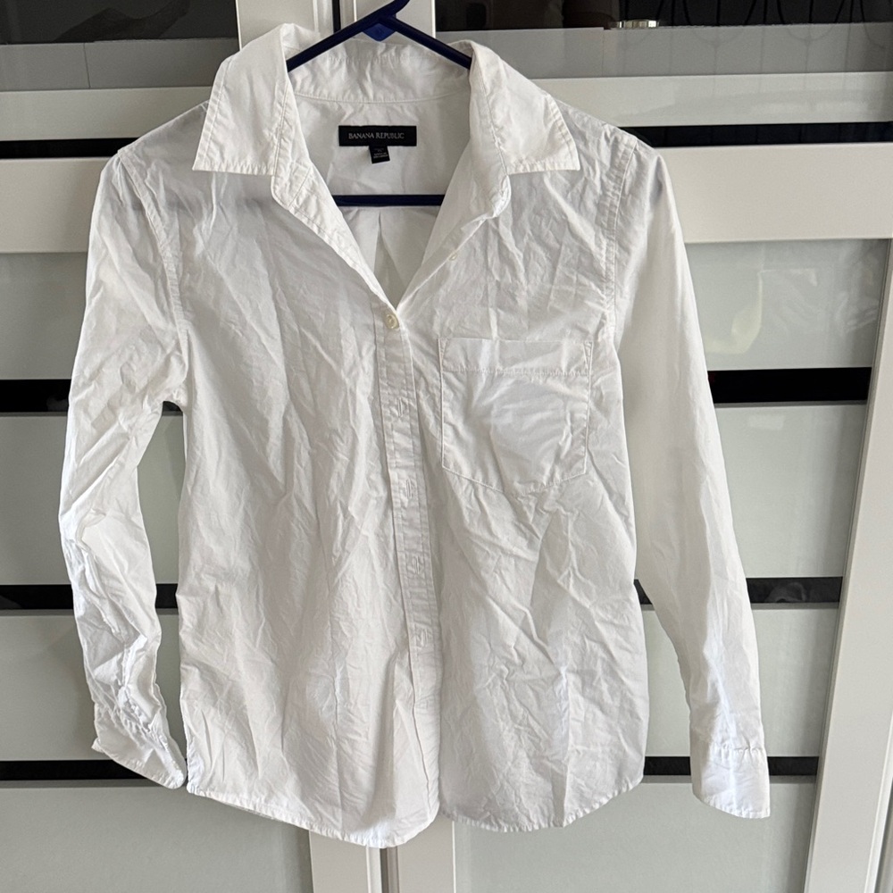 Banana Republic Crisp White Collared Shirt Petite Small